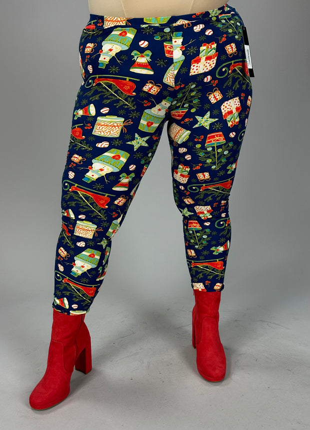 LEG-66 {Christmas Party} Navy Holiday Leggings  PLUS SIZE