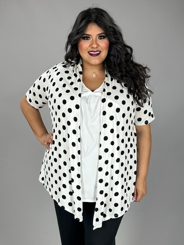 25 OT {Dots On Call} White/Black Polka Dot Cardigan PLUS SIZE XL 2X 3X