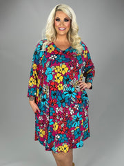 52 PQ {Showing Your Colors} Fuchsia Floral V-Neck Dress EXTENDED PLUS SIZE 3X 4X 5X