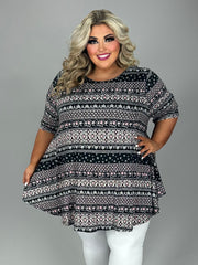 56 PSS {Coming In  First} Black/Pink Stripe Scroll Print Top  EXTENDED PLUS SIZE 4X 5X 6X