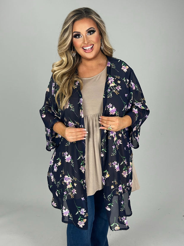 70 OT-O {Dainty Floral} Sheer Navy Floral Cardigan  PLUS SIZE 1X 2X 3X