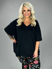 27 SSS {Happy As Can Be} Black V-Neck Top w/Pocket PLUS SIZE 1X 2X 3X