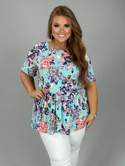 SALE!! 30 PSS {Create Your Vibe} Blue Floral Ruffle Hem Top PLUS SIZE XL 2X 3X