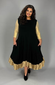 LD-O {Better Than Classic} Black Midi Dress w/Gold Lame PLUS SIZE XL 2X 3X