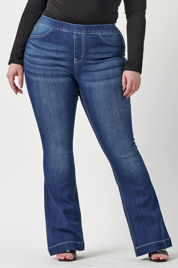 SALE!! LEG-97 {Ms. Cello} Dark Denim Mid Rise Pull On Flare Jeggings PLUS SIZE 1X 2X 3X