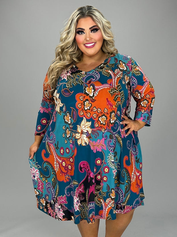 SALE!! 79 PQ-X {No Filters} Teal Floral V-Neck Dress EXTENDED PLUS SIZE 3X 4X 5X