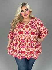 42 PSS [Follow your Dreams} Fuchsia V-Neck Babydoll Top EXTENDED PLUS SIZE 3X 4X 5X