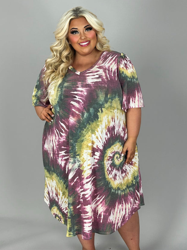 SALE!! 32 PSS {Tie Dye Arrived} Wine/Mustard Tie Dye Dress EXTENDED PLUS SIZE 3X 4X 5X