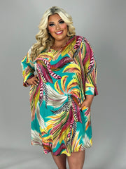 57 PQ-B {Feather On Time} Jade Feather Print Dress EXTENDED PLUS SIZE 3X 4X 5X