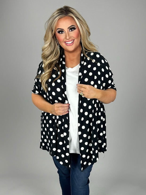 23  OT {Calling All Dots} Black/White Polka Dot Cardigan PLUS SIZE XL 2X 3X