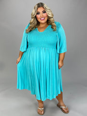 33 SSS-T {Look Stunning In Curvy} Mint Smocked Dress CURVY BRAND!!!  EXTENDED PLUS SIZE XL 2X 3X 4X 5X 6X