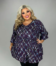 25 PSS {Take A Look} Purple Blue Print V-Neck Tulip Sleeve Top EXTENDED PLUS SIZE 3X 4X 5X