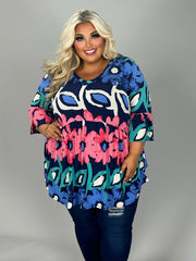 53 PQ {Floral Masterpiece} Navy Floral Babydoll Top EXTENDED PLUS SIZE 3X 4X 5X