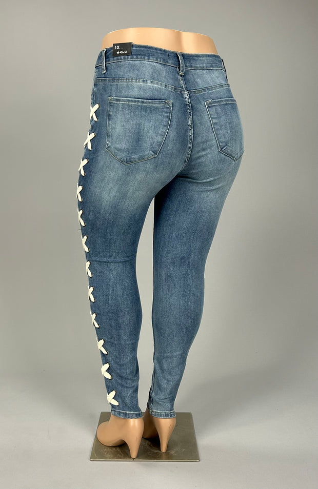 SALE!! LEG-W {Vocal Criss Cross} Blue Jeans w/Side Criss Cross PLUS SIZE XL 2X 3X