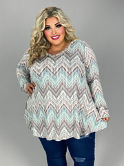 50 PLS {Holding Your Interest} Mint Zig Zag Print V-Neck Top EXTENDED PLUS SIZE 3X 4X 5X