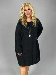 56 SLS-L {Crazy Cozy} Heather Black V-Neck Dress PLUS SIZE 1X 2X 3X