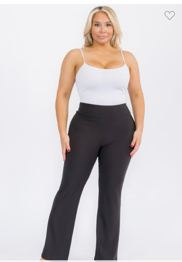 LEG-33 {Got The Look} Black High Waist Sculpting Flare Pants PLUS SIZE 1X 2X 3X