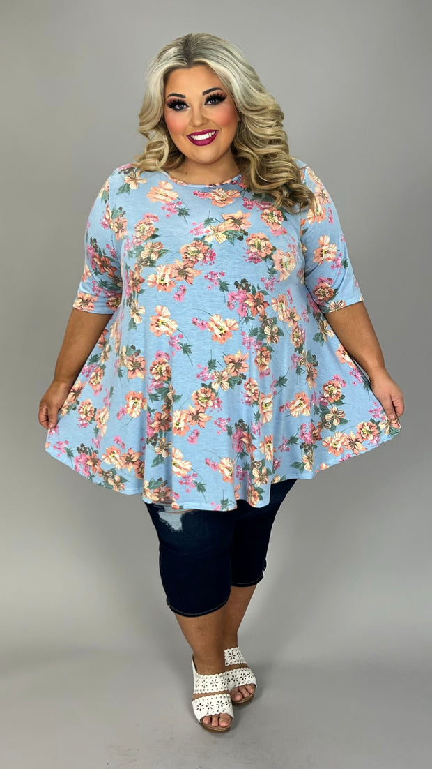 48 PSS {Sweet Wonder} Light Blue Flower Print Top EXTENDED PLUS SIZE 3X 4X 5X