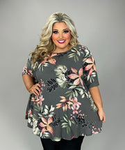 30 PSS {Refreshing Charm} Charcoal Floral Waffle Knit Top EXTENDED PLUS SIZE 3X 4X 5X