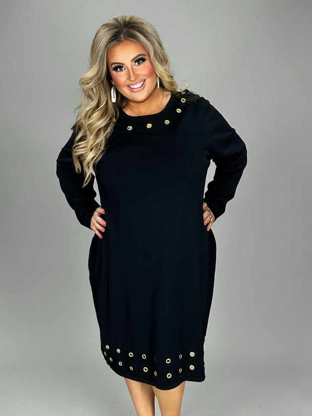 SALE!! SD-A M-109 {NY Collection} Black Knit Dress w/Gold Detail