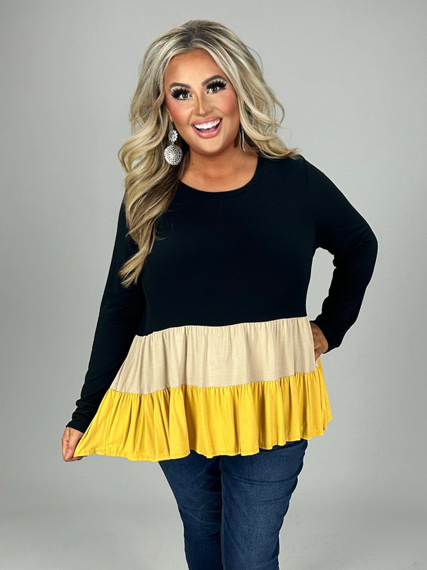 25  CP-A {Sassy And Classy} Black/Mustard  Tiered Top PLUS SIZE 1X 2X 3X