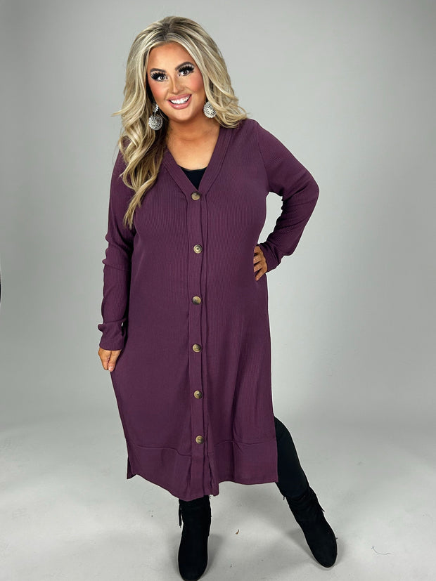 SALE! 25 OT-S {Close To You} Eggplant Ribbed Button Up Duster PLUS SIZE 1X 2X 3X