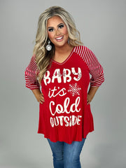 27 GT {Baby It's Cold Outside} Red Graphic Tee w/Red Stripe PLUS SIZE XL 2X 3X 4X 5X 6X