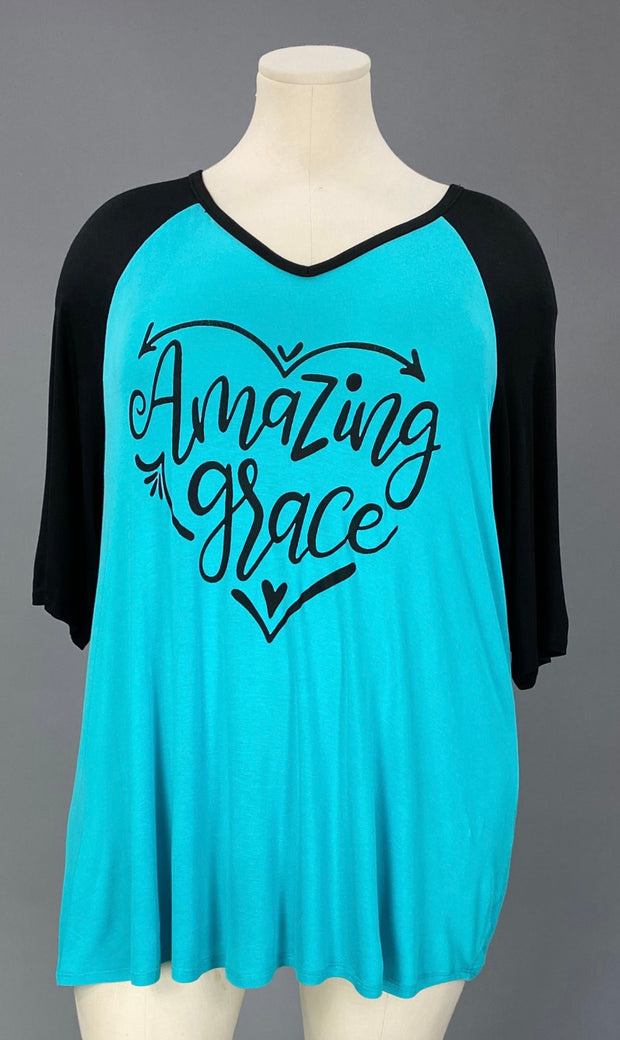 SALE!! 29 GT {Amazing Grace} Turquoise/Black Graphic Tee  PLUS SIZE XL 2X 3X 4X 5X 6X