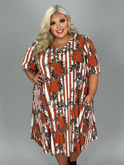 SALE! 92 PSS-S {Romance Ready} Rust Print V-Neck Dress EXTENDED PLUS SIZE 3X 4X 5X