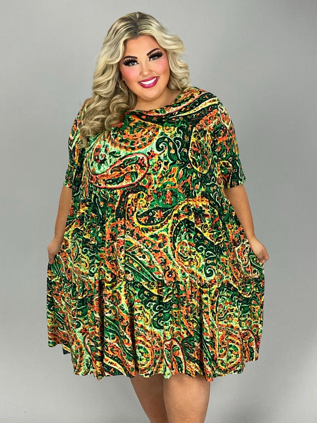 SALE!! 89 PSS {Party Day} Green Orange Paisley Tiered Dress EXTENDED PLUS SIZE 3X 4X 5X