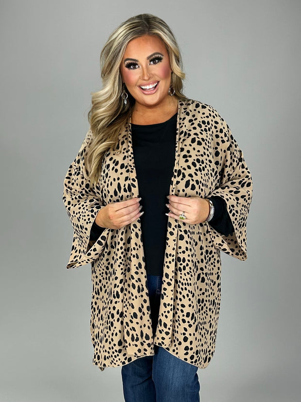 SALE!!  91 OT-I {Confident Lady} Mocha/Black Leopard Print  Kimono PLUS SIZE 1X 2X 3X