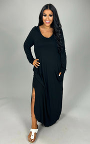 SALE!! LD-Z {Too Adorable} Long Black V-Neck Dress with Hood