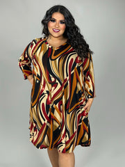 SALE!! 72 PQ {Smoothly Flowing} Brown Swirl Print Dress PLUS SIZE XL 2X 3X