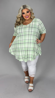 36 PSS {Give Me A Reason} Light Green Plaid V-Neck Top EXTENDED PLUS SIZE 3X 4X 5X