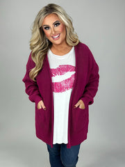 57  OT-F {Leading Lady} MAGENTA Waffle Knit Cardigan PLUS SIZE 1X 2X 3X