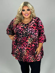 SALE!!  54 PSS-M {Hear The Roar} Fuchsia Leopard Babydoll Top  EXTENDED PLUS SIZE 1X 2X 3X 4X 5X