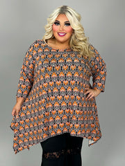 39 PQ {Color For the Day} Orange Floral Asymmetrical Top EXTENDED PLUS SIZE 3X 4X 5X