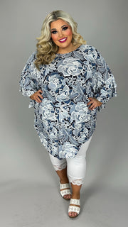 25 PSS {New Focus} Navy Embossed Floral Print Top EXTENDED PLUS SIZE 3X 4X 5X