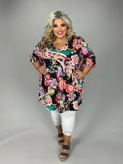 26 PSS {Every Little Thing} Black Multi Color Paisley Print Top EXTENDED PLUS SIZE 3X 4X 5X