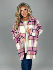 SALE! 19 OT-A {Time Is Precious} Pink Plaid Button Up Shacket