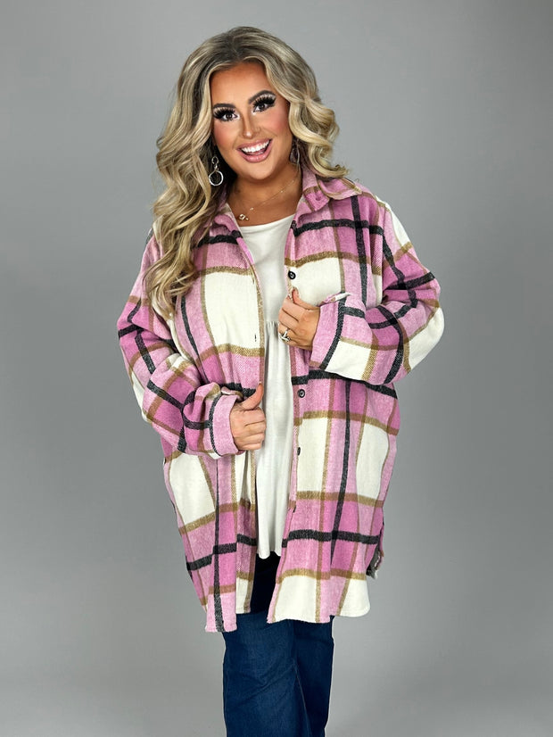 SALE! 19 OT-A {Time Is Precious} Pink Plaid Button Up Shacket