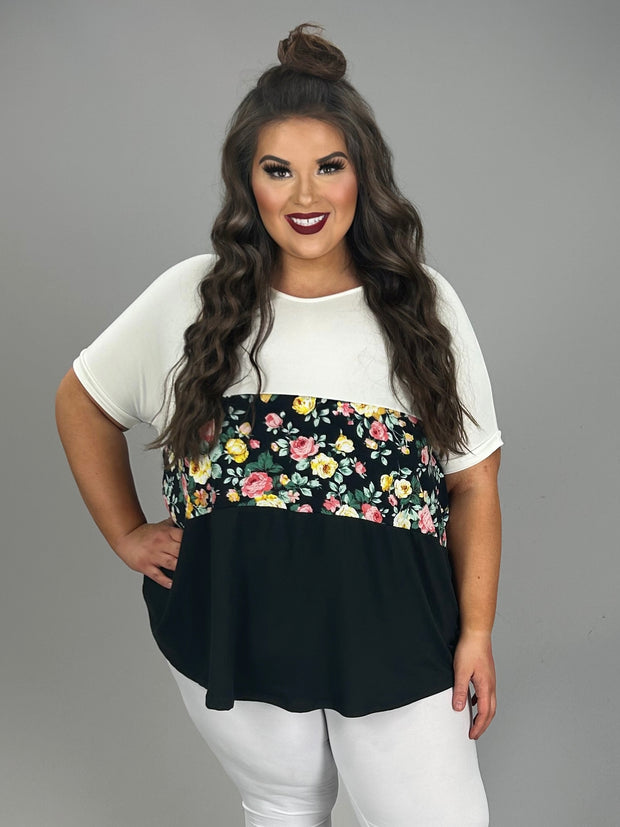 31 CP {Bloom To Perfection} Ivory/Black Floral Top PLUS SIZE XL 2X 3X