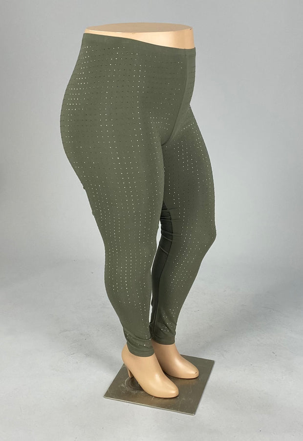 SALE!! BT {Studded Beauty} Olive Rhinestone Vocal Leggings PLUS SIZE 1X 2X 3X