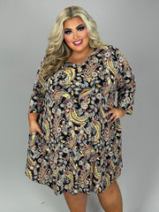 SALE!! 51 PQ {All This Sass} Black Yellow Paisley Print Dress EXTENDED PLUS SIZE 3X 4X 5X