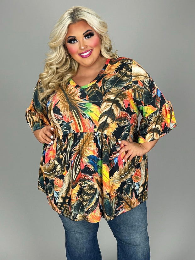 25 PSS {A Light Touch} Orange Mix Leaf Print Top EXTENDED PLUS SIZE 3X 4X 5X