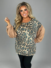 21 CP-B {Meant Well}  Mocha Teal Leopard Knit Top PLUS SIZE XL 2X 3X