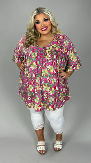 39 PSS {Second Nature} Fuchsia Floral V-Neck Ruffle Sleeve Top EXTENDED PLUS SIZE 4X 5X 6X