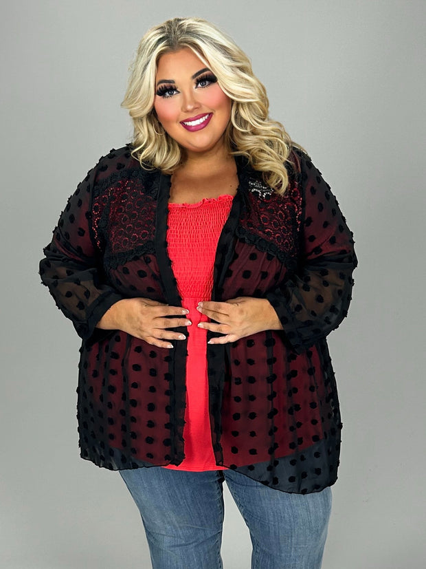 75 OT {This Is The Way} Black Sheer Swiss Dot Cardigan CW  EXTENDED PLUS SIZE 3X 4X 5X