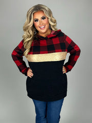 SALE!   21 HD-G {Meet You There} Red Black Plaid Contrast  Hoodie PLUS SIZE XL 2X 3X