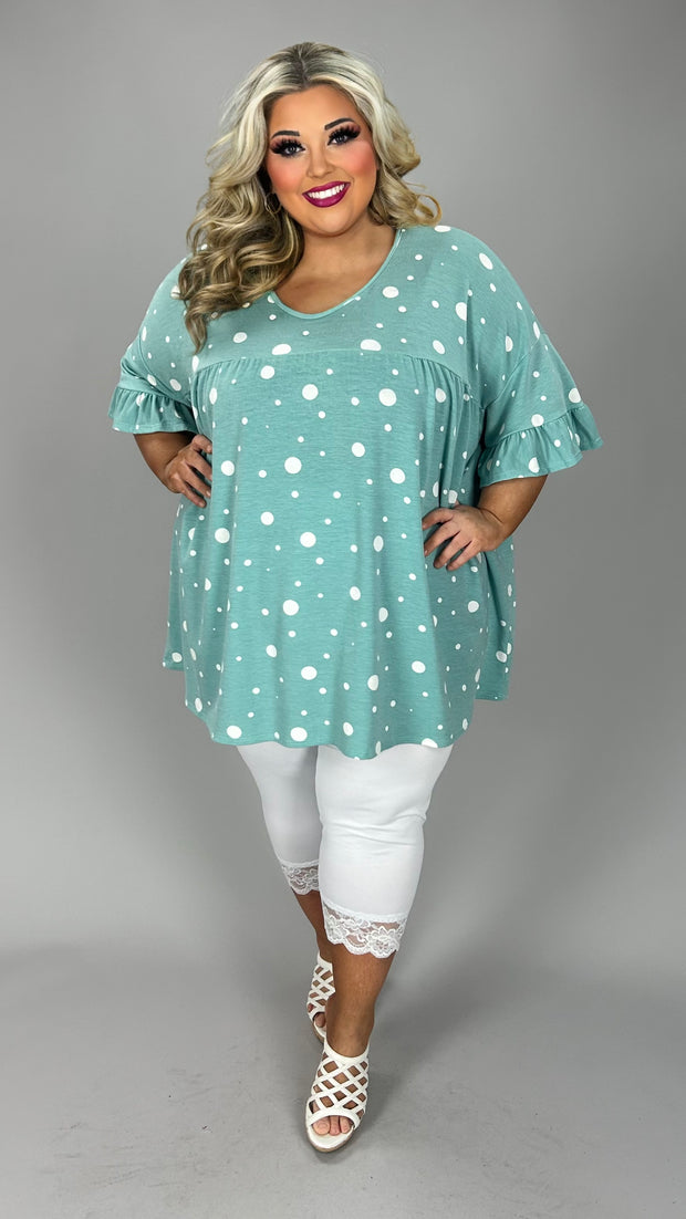 42 PSS {Another Try} Mint White Polka Dot Ruffle Sleeve Top EXTENDED PLUS SIZE 4X 5X 6X